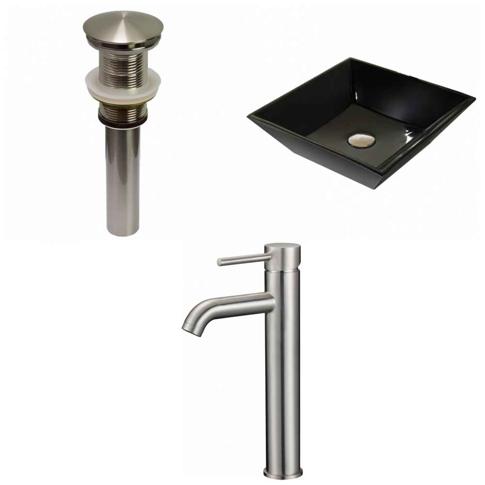 16.1-in. x 16.1-in. Square Bathroom Vessel Sink Set Black Enamel Glaze