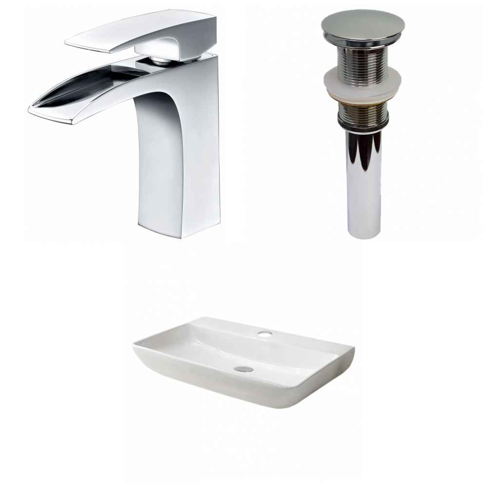 28-in. x 18.3-in. Rectangle Bathroom Vessel Sink Set White Enamel Glaze