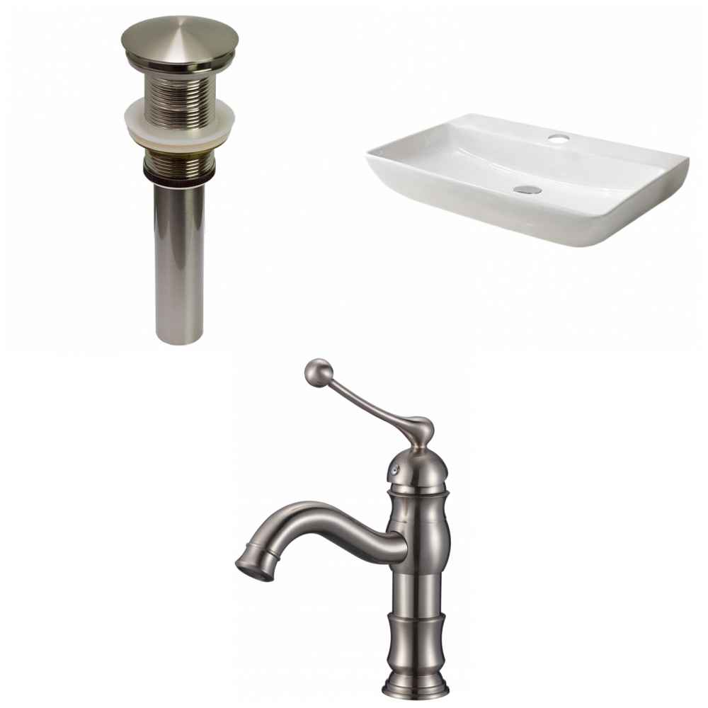 28-in. x 18.3-in. Rectangle Bathroom Vessel Sink Set White Enamel Glaze