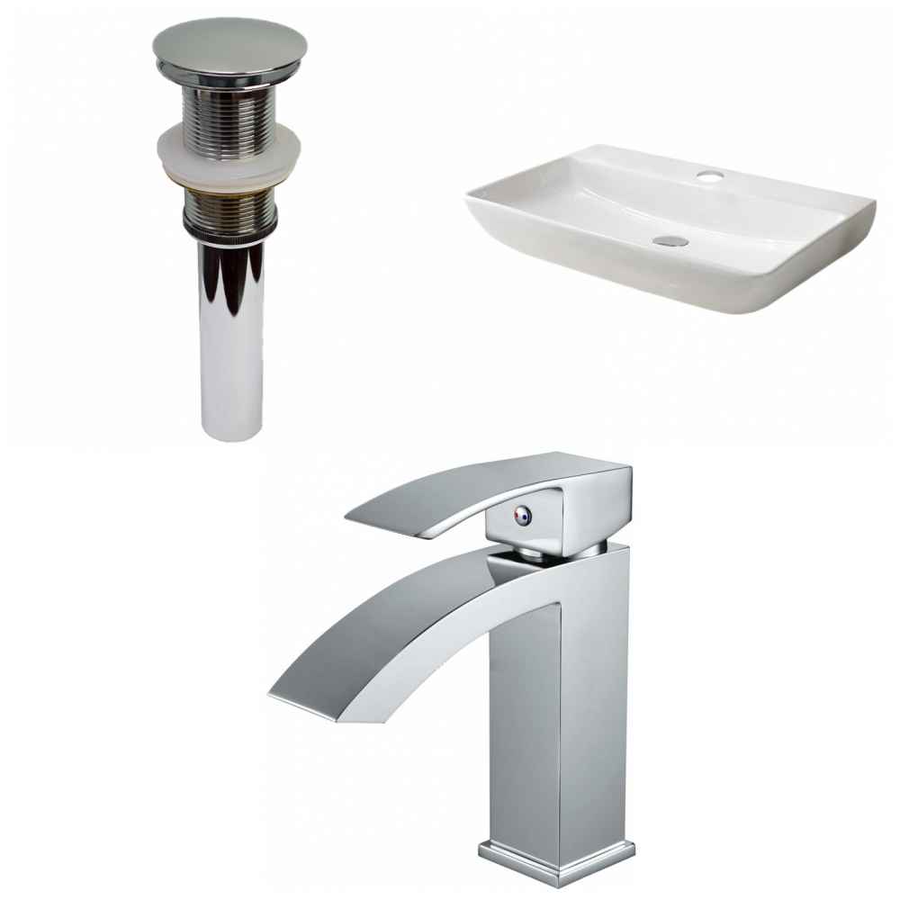 28-in. x 18.3-in. Rectangle Bathroom Vessel Sink Set White Enamel Glaze