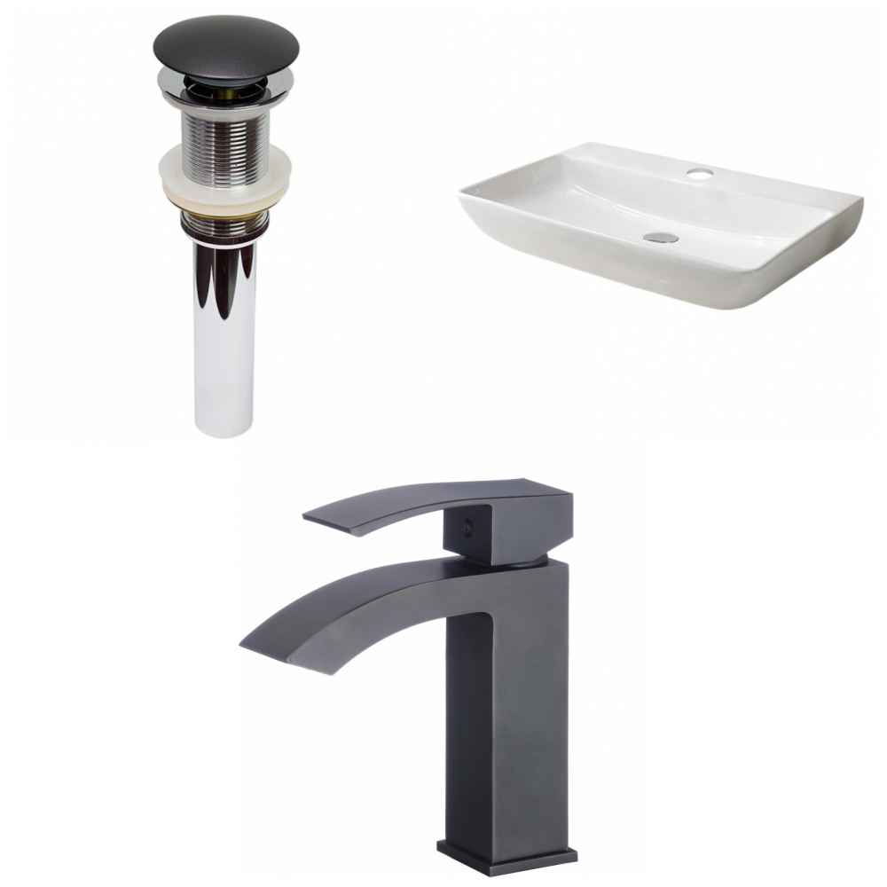 28-in. x 18.3-in. Rectangle Bathroom Vessel Sink Set White Enamel Glaze