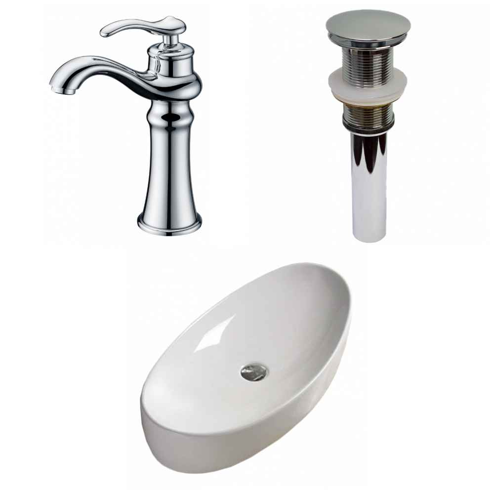 31-in. x 15.4-in. Oval Bathroom Vessel Sink Set White Enamel Glaze