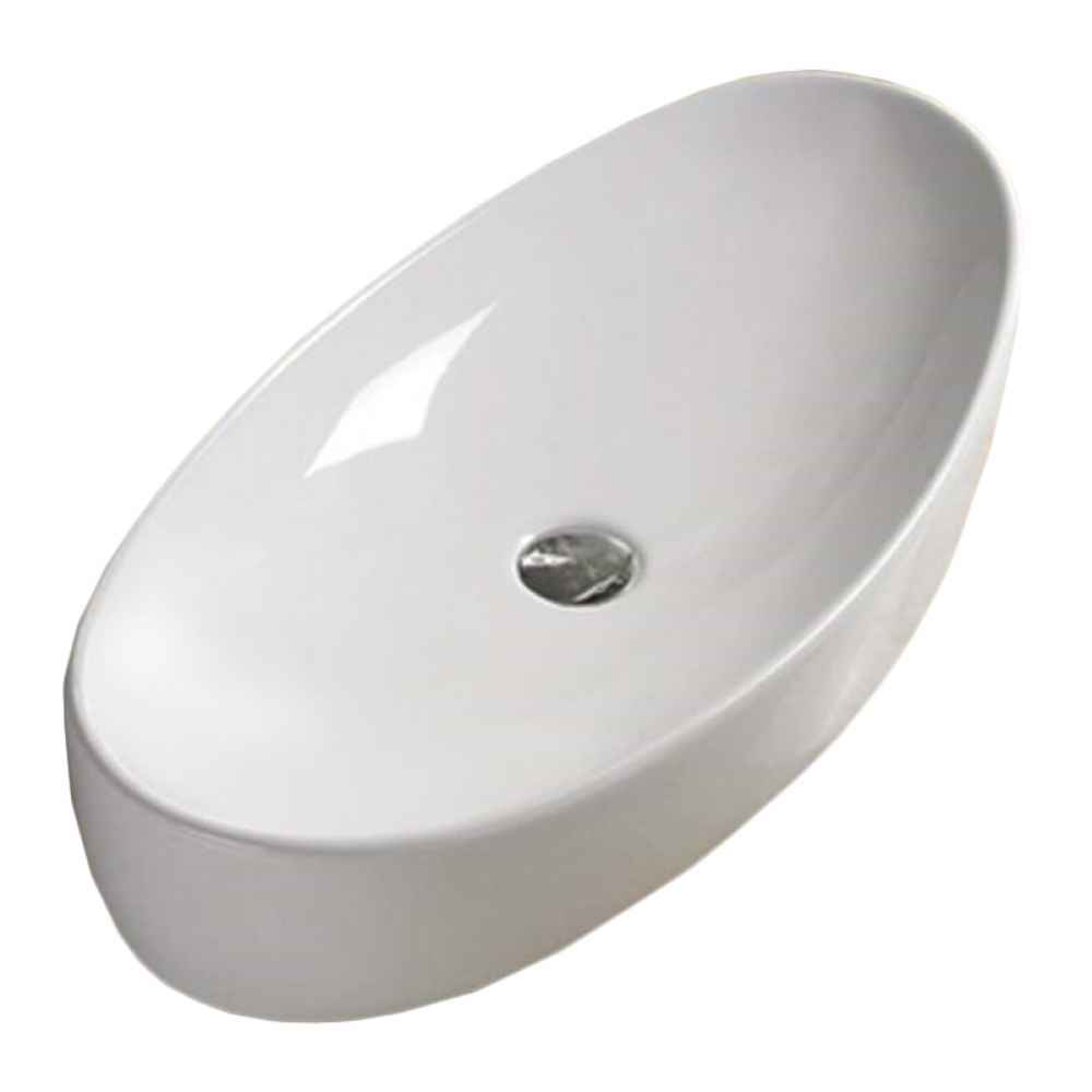 31-in. x 15.4-in. Oval Bathroom Vessel Sink Set White Enamel Glaze