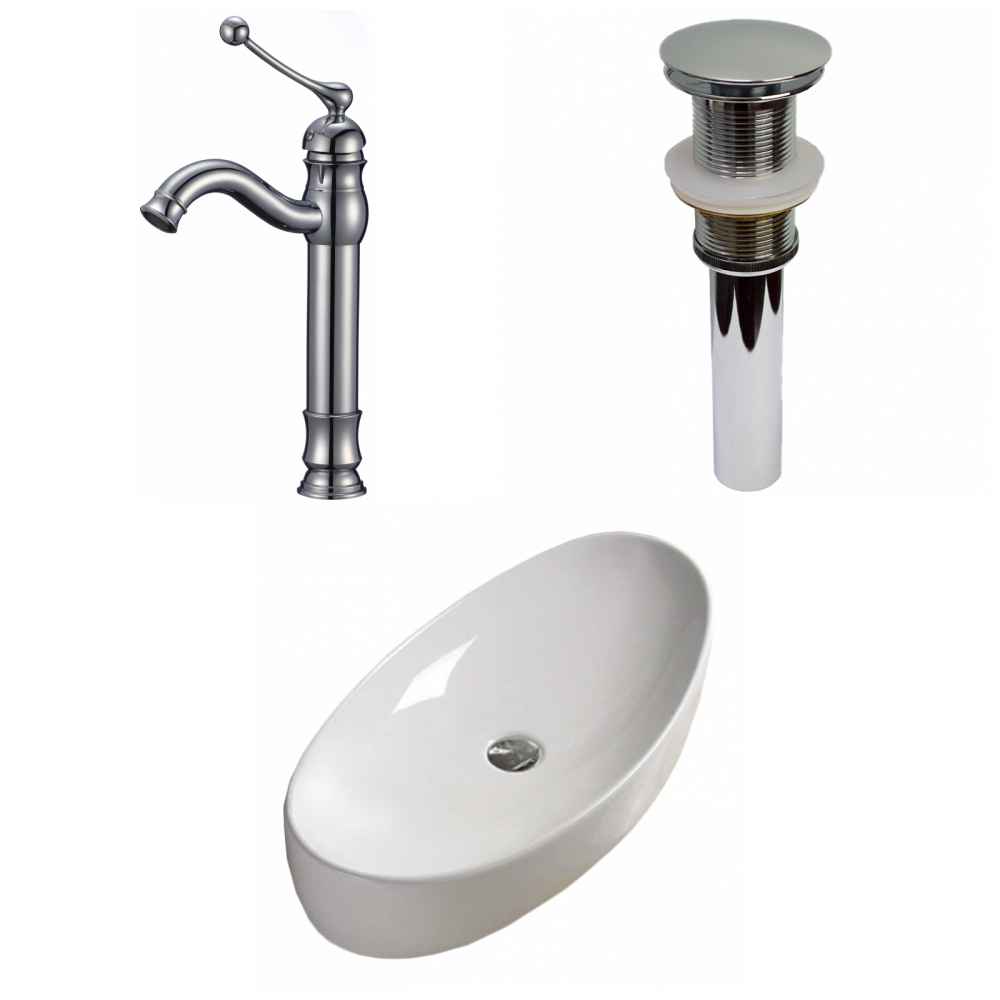 31-in. x 15.4-in. Oval Bathroom Vessel Sink Set White Enamel Glaze