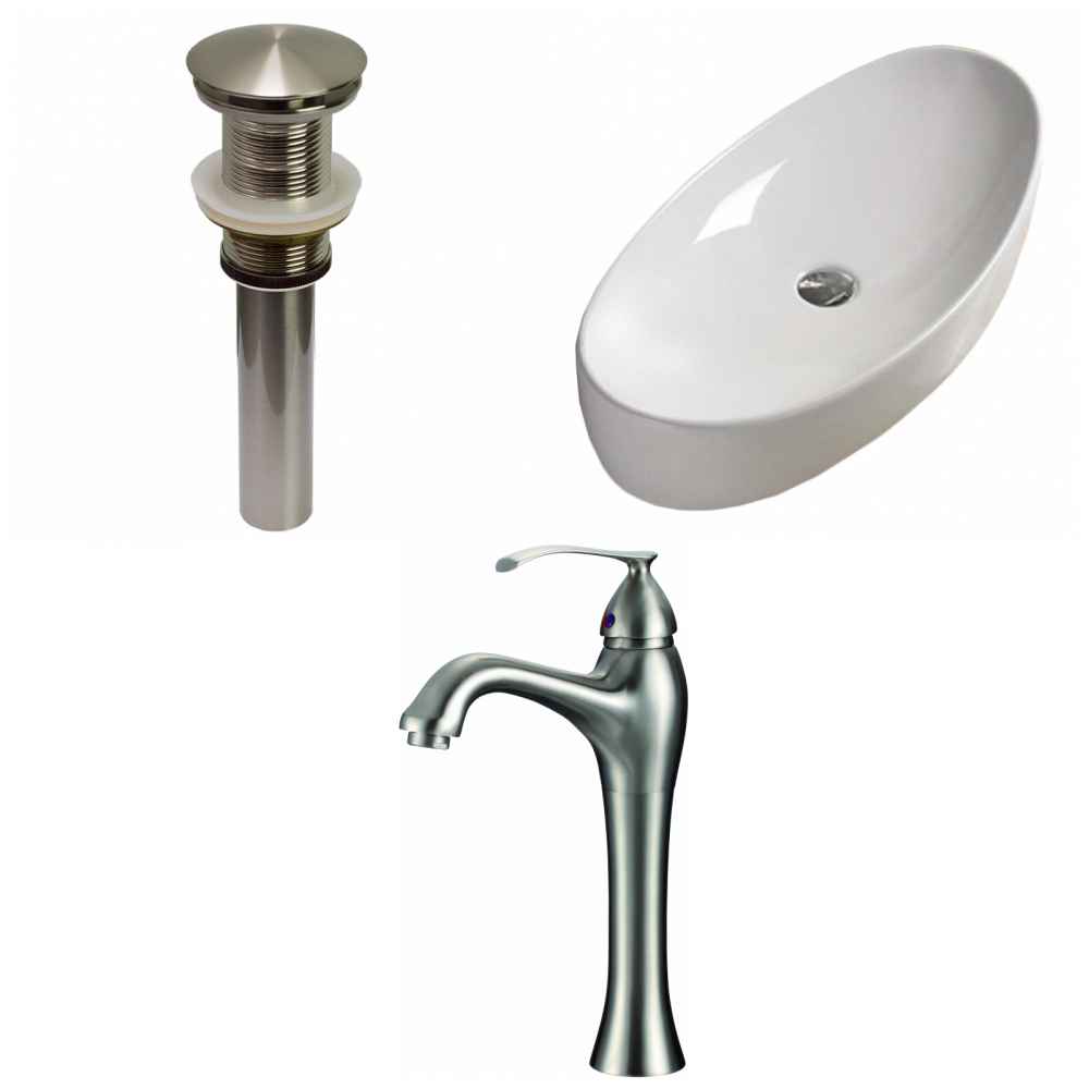 31-in. x 15.4-in. Oval Bathroom Vessel Sink Set White Enamel Glaze