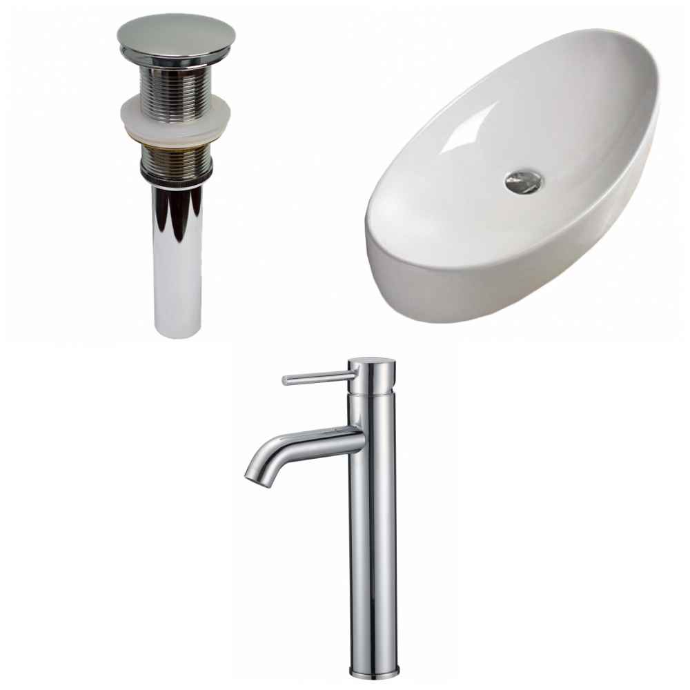 31-in. x 15.4-in. Oval Bathroom Vessel Sink Set White Enamel Glaze