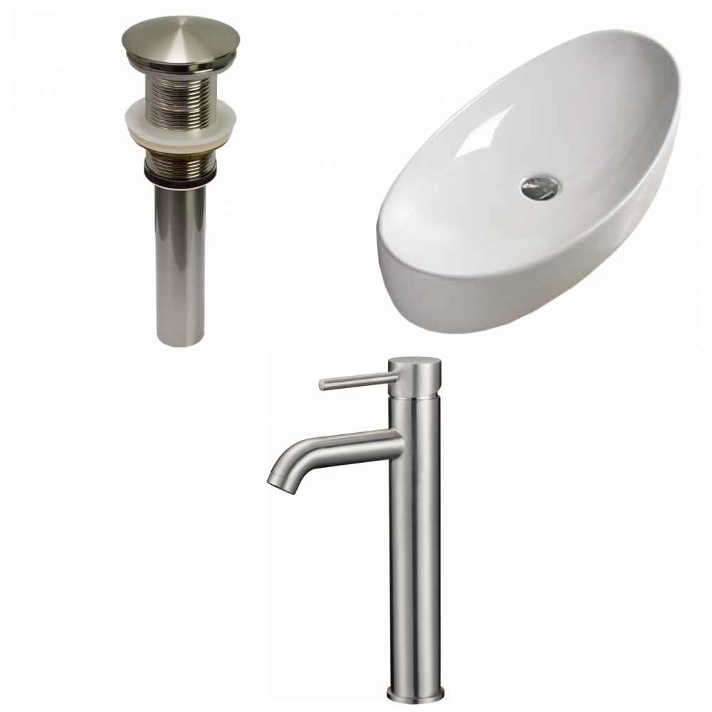 31-in. x 15.4-in. Oval Bathroom Vessel Sink Set White Enamel Glaze