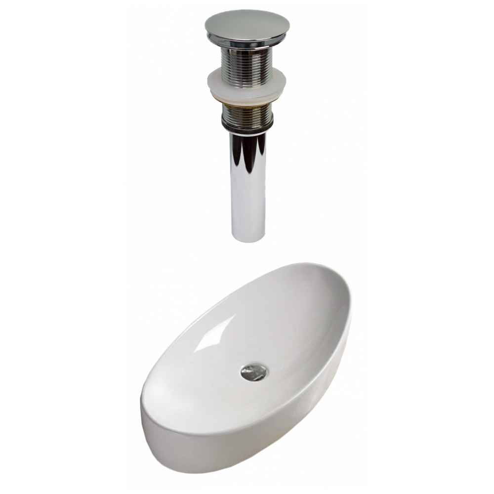 31-in. x 15.4-in. Oval Bathroom Vessel Sink Set White Enamel Glaze