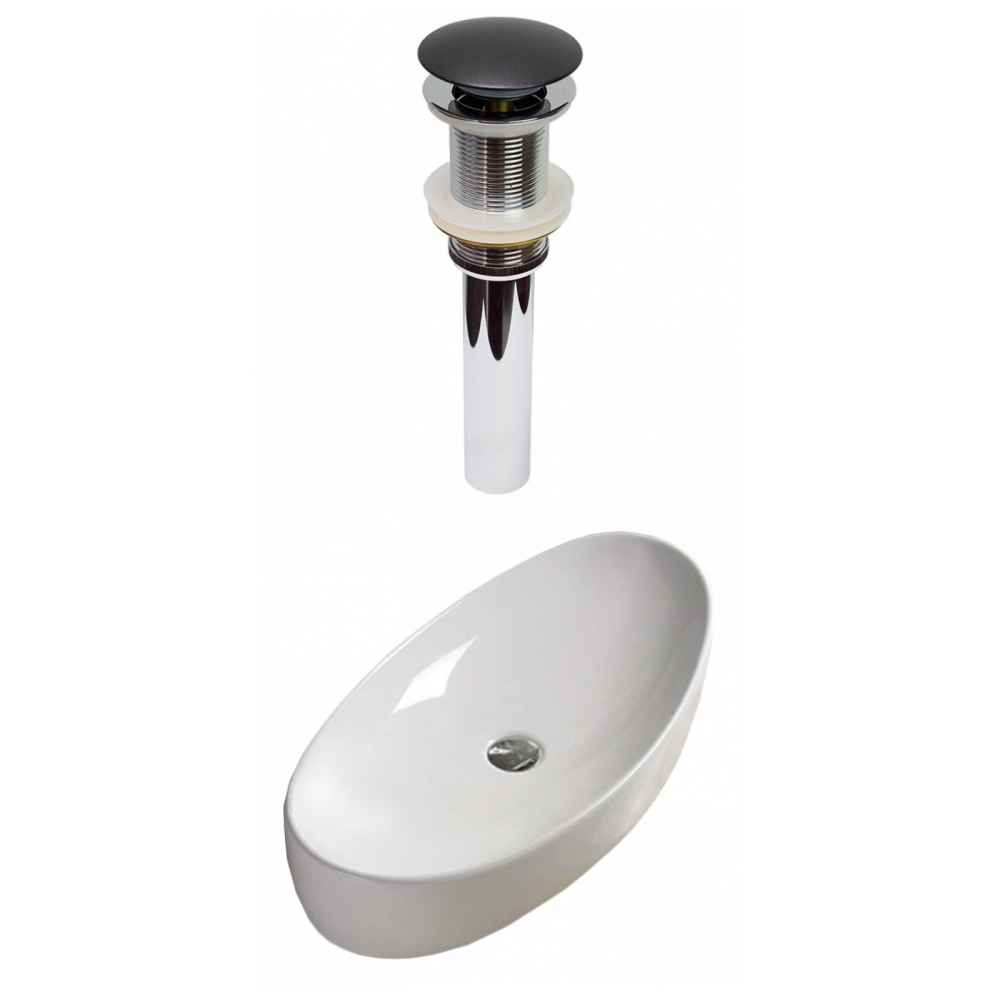 31-in. x 15.4-in. Oval Bathroom Vessel Sink Set White Enamel Glaze