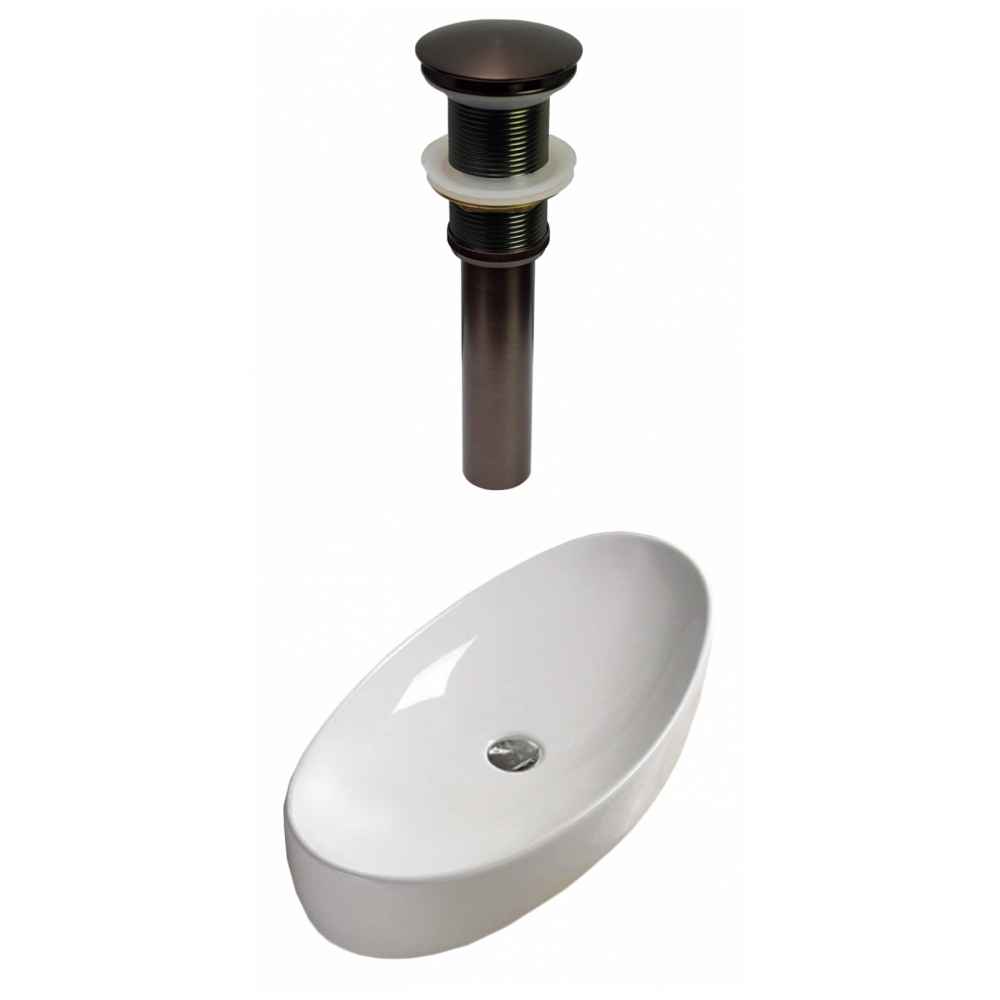 31-in. x 15.4-in. Oval Bathroom Vessel Sink Set White Enamel Glaze