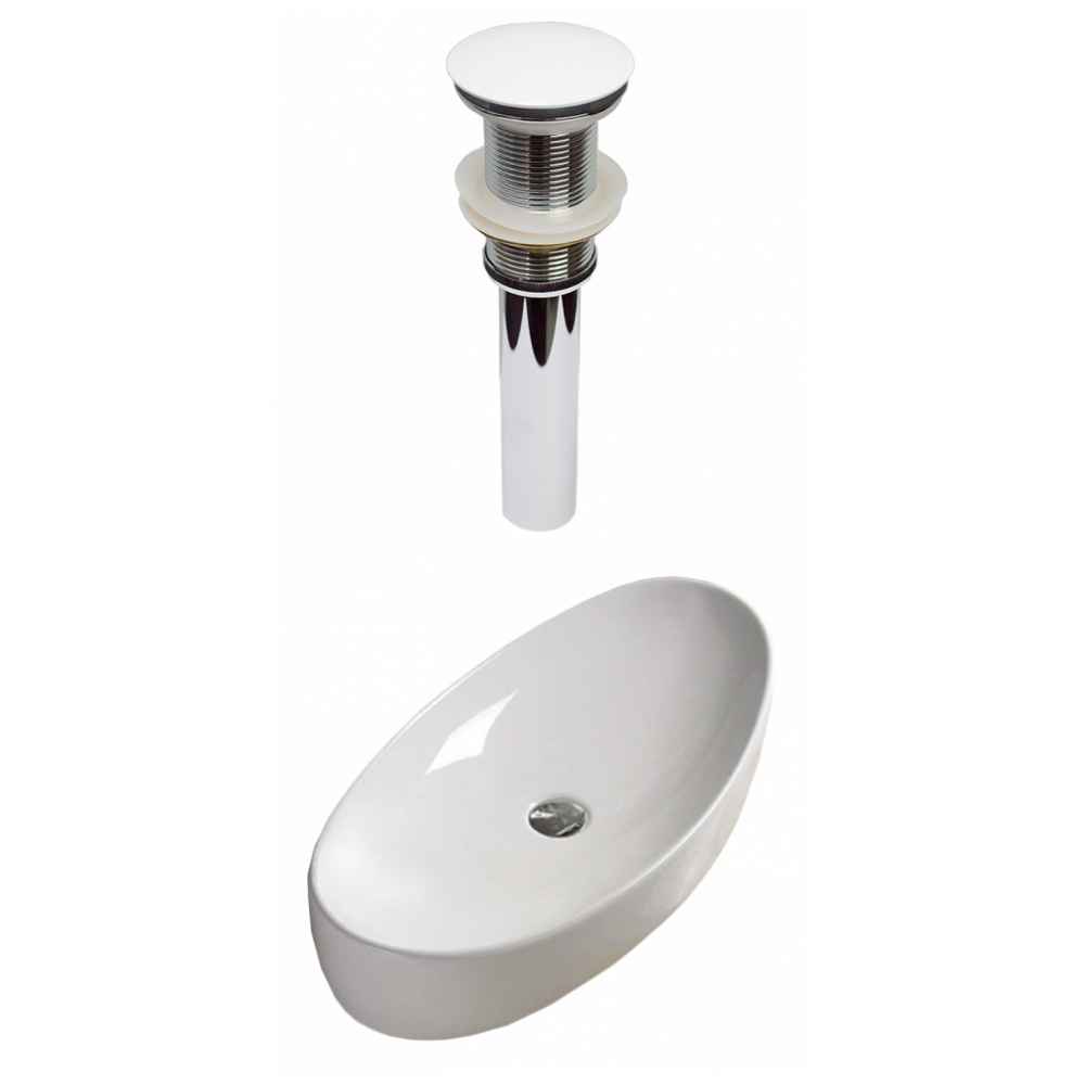 31-in. x 15.4-in. Oval Bathroom Vessel Sink Set White Enamel Glaze