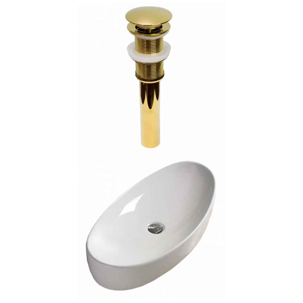 31-in. x 15.4-in. Oval Bathroom Vessel Sink Set White Enamel Glaze