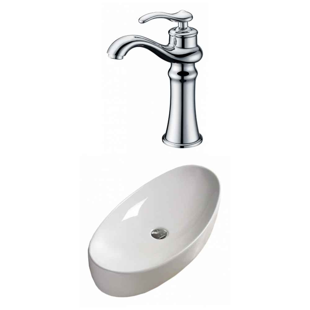 31-in. x 15.4-in. Oval Bathroom Vessel Sink Set White Enamel Glaze