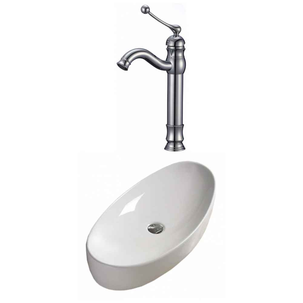 31-in. x 15.4-in. Oval Bathroom Vessel Sink Set White Enamel Glaze