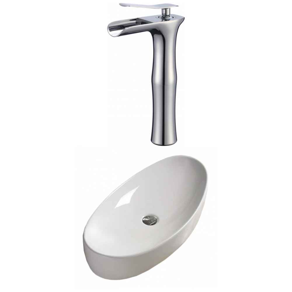 31-in. x 15.4-in. Oval Bathroom Vessel Sink Set White Enamel Glaze
