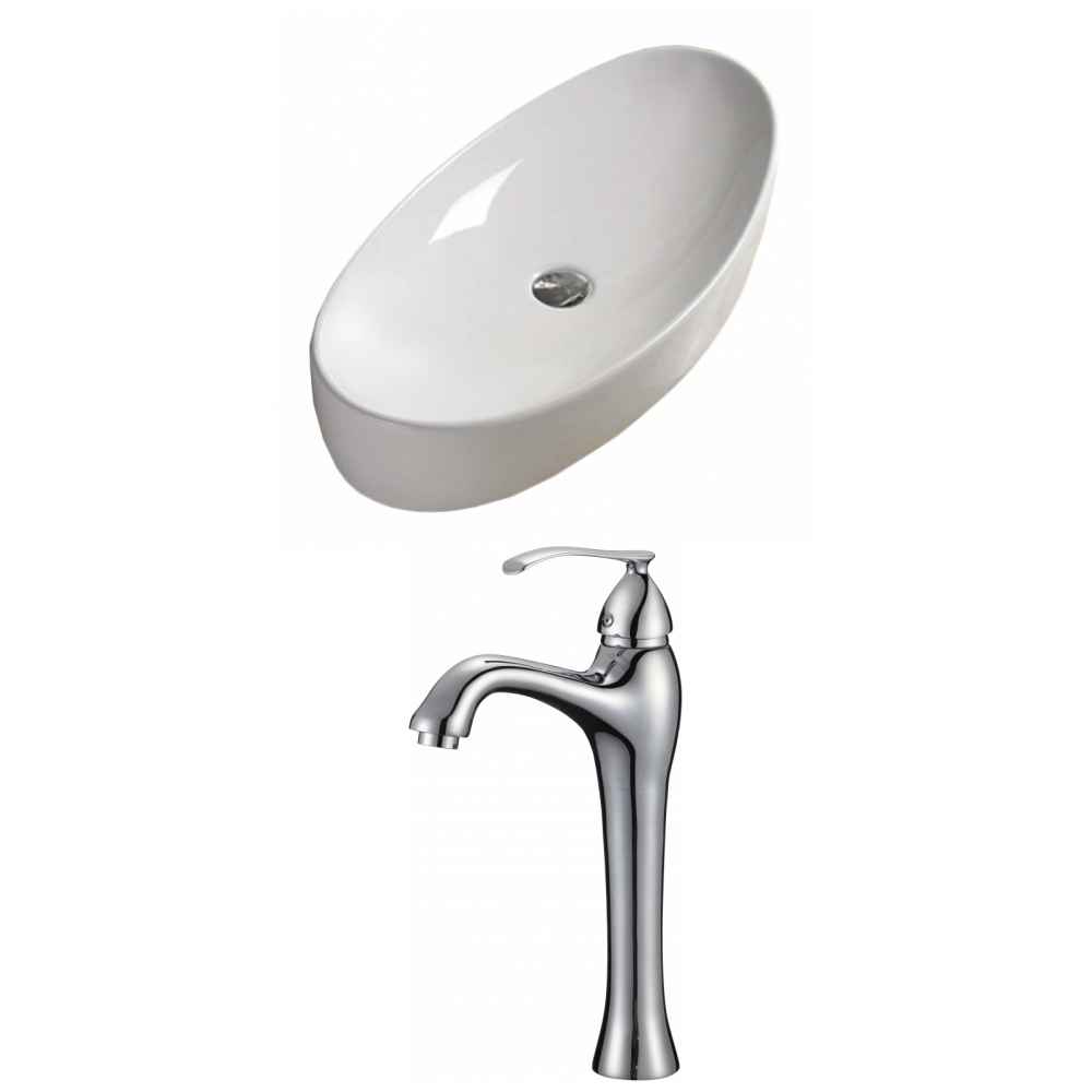 31-in. x 15.4-in. Oval Bathroom Vessel Sink Set White Enamel Glaze