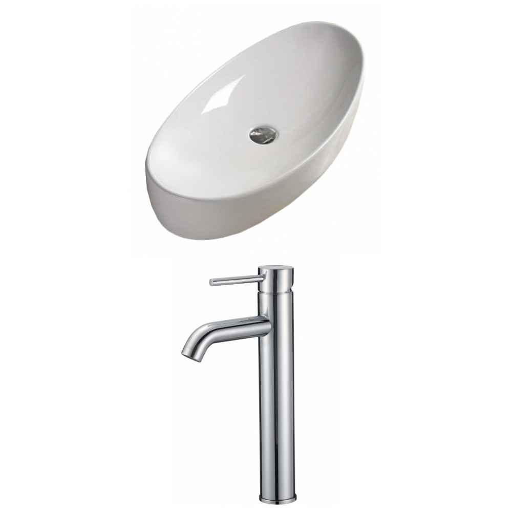 31-in. x 15.4-in. Oval Bathroom Vessel Sink Set White Enamel Glaze