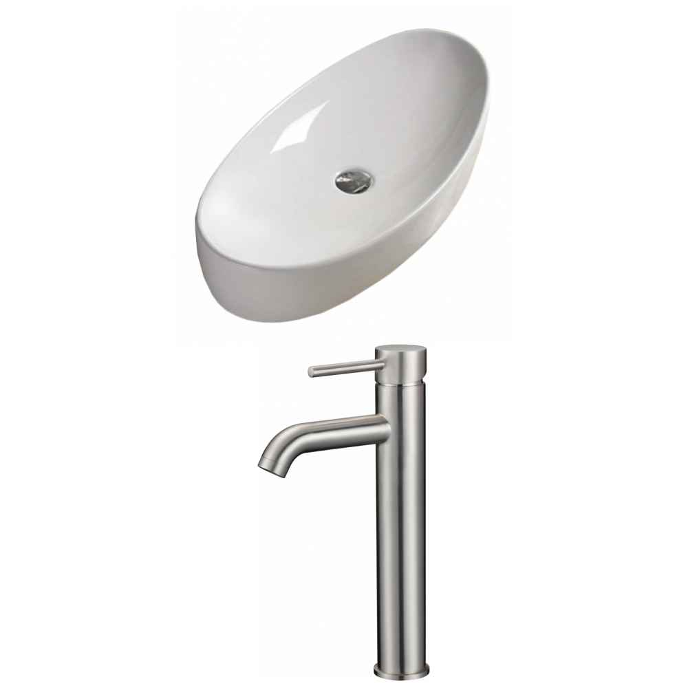 31-in. x 15.4-in. Oval Bathroom Vessel Sink Set White Enamel Glaze