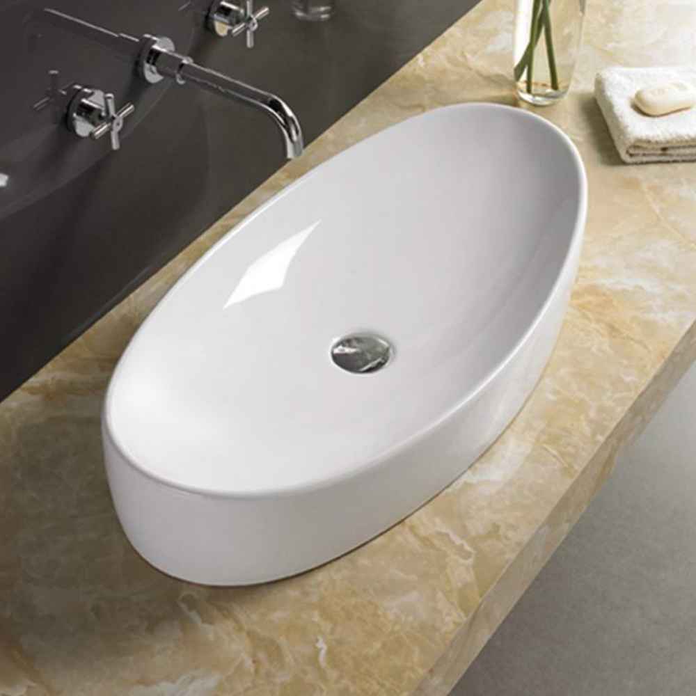 31-in. x 15.4-in. Oval Bathroom Vessel Sink Set White Enamel Glaze