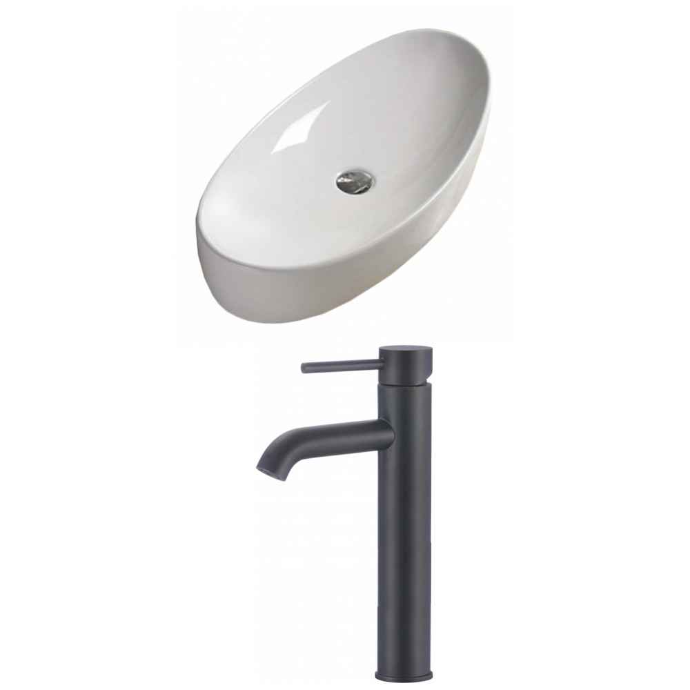 31-in. x 15.4-in. Oval Bathroom Vessel Sink Set White Enamel Glaze