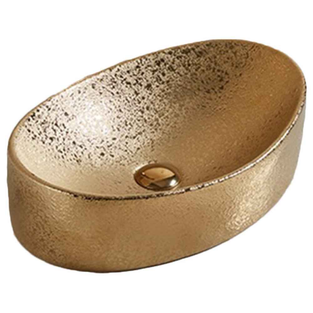 20.47-in. x 13.19-in. Oval Bathroom Vessel Sink Set Gold Enamel Glaze