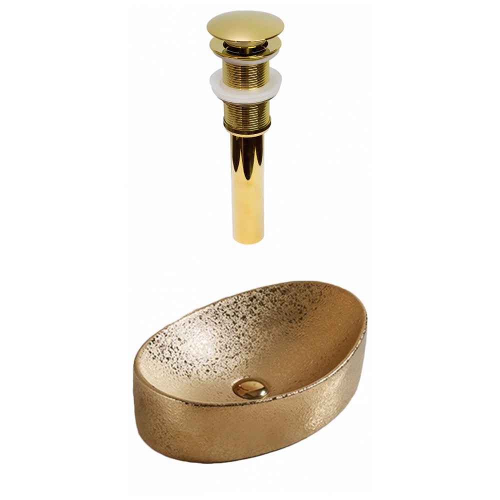 20.47-in. x 13.19-in. Oval Bathroom Vessel Sink Set Gold Enamel Glaze