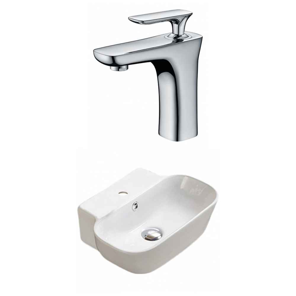 16.34-in. x 12.2-in. Rectangle Bathroom Vessel Sink Set White Enamel Glaze