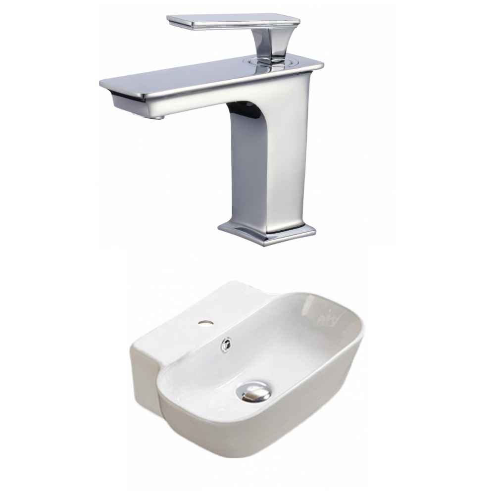 16.34-in. x 12.2-in. Rectangle Bathroom Vessel Sink Set White Enamel Glaze
