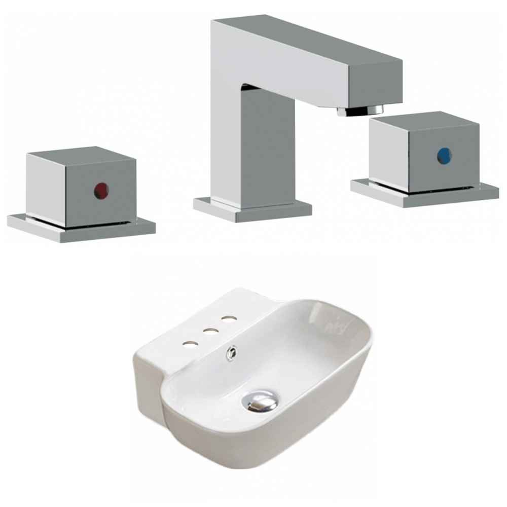 16.34-in. x 12.2-in. Rectangle Bathroom Vessel Sink Set White Enamel Glaze