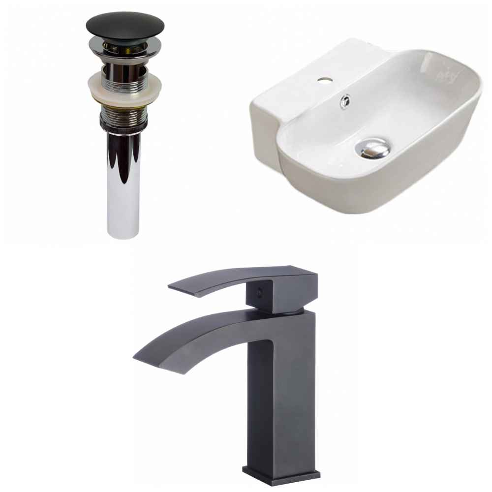 16.34-in. x 12.2-in. Rectangle Bathroom Vessel Sink Set White Enamel Glaze
