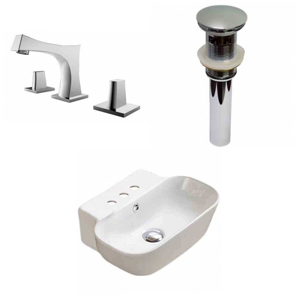 16.34-in. x 12.2-in. Rectangle Bathroom Vessel Sink Set White Enamel Glaze