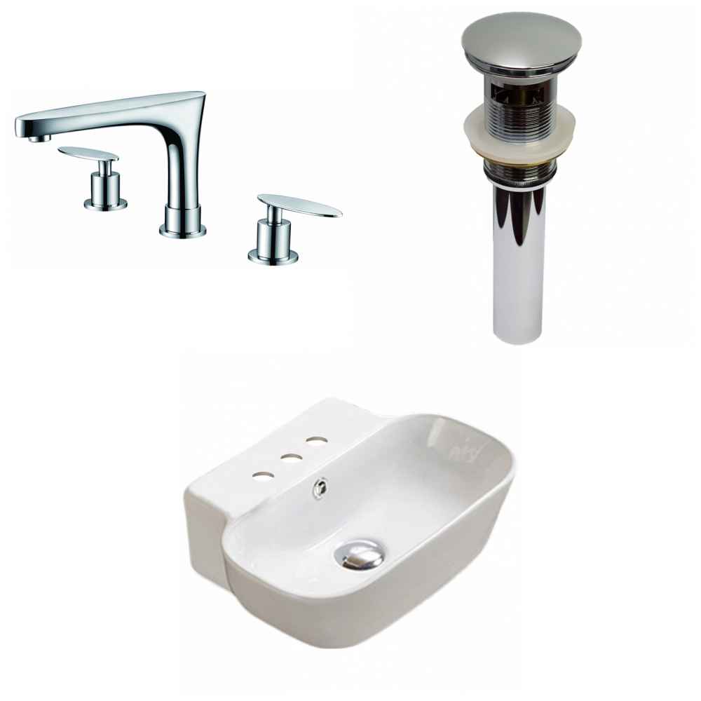 16.34-in. x 12.2-in. Rectangle Bathroom Vessel Sink Set White Enamel Glaze