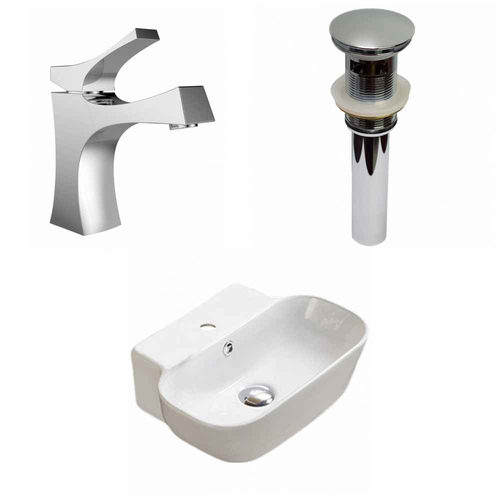 16.34-in. x 12.2-in. Rectangle Bathroom Vessel Sink Set White Enamel Glaze