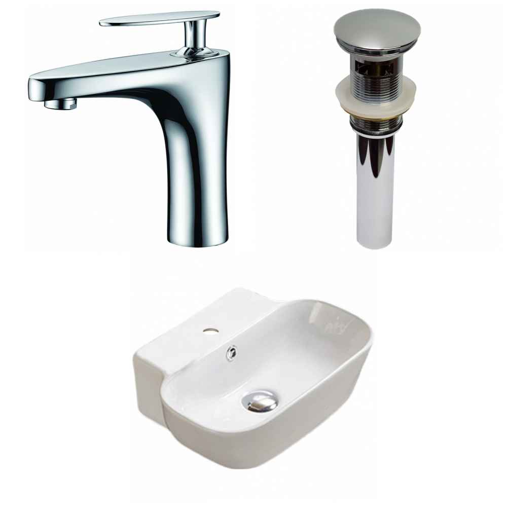 16.34-in. x 12.2-in. Rectangle Bathroom Vessel Sink Set White Enamel Glaze