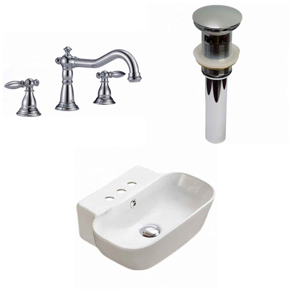 16.34-in. x 12.2-in. Rectangle Bathroom Vessel Sink Set White Enamel Glaze