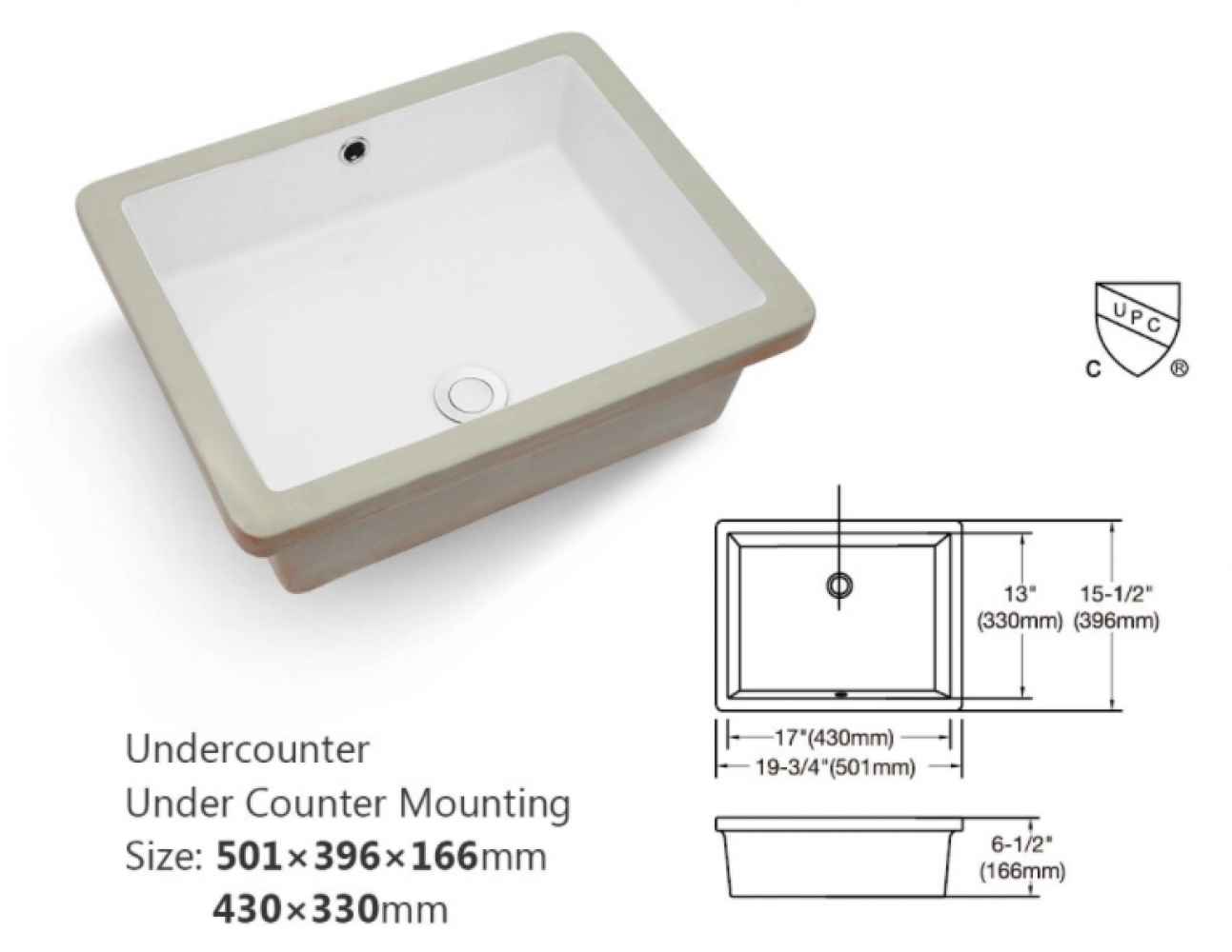20-in. x 15.75-in. Ceramic Bathroom Undermount Sink In White CUPC