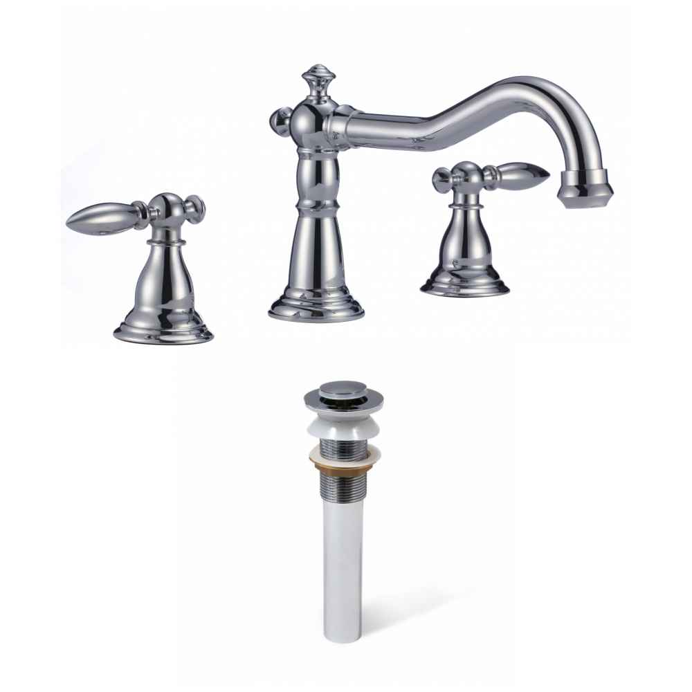 3H8-in. CUPC Approved Lead Free Brass Faucet Set In Chrome Color - Drain Incl.