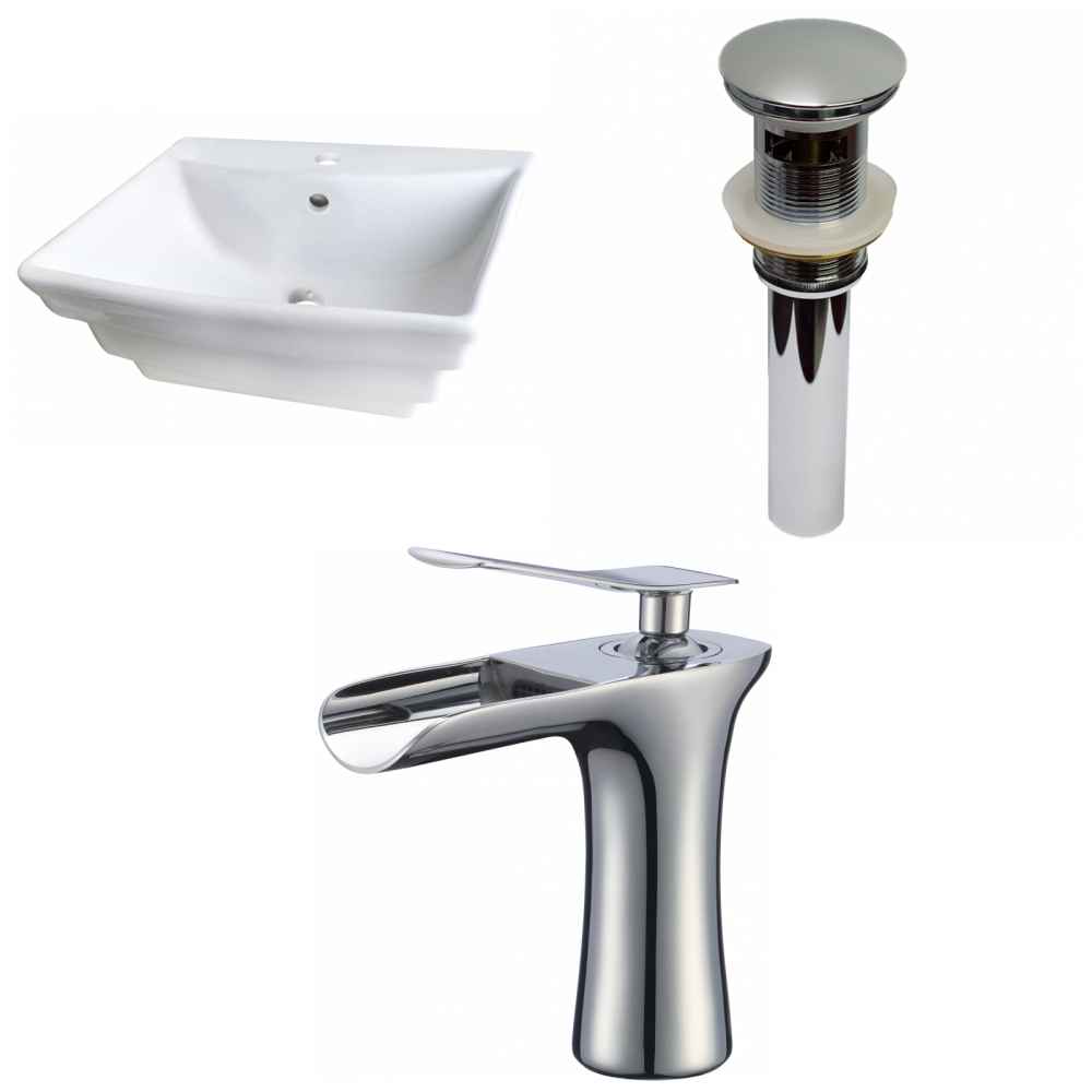 19.75-in. x 17-in. Rectangle Bathroom Vessel Sink Set White Enamel Glaze