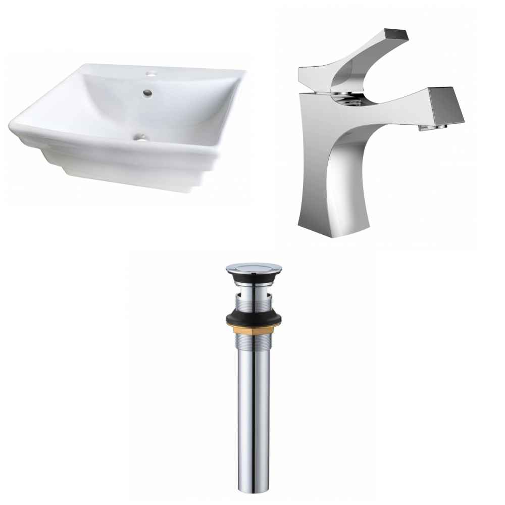 19.75-in. x 17-in. Rectangle Bathroom Vessel Sink Set White Enamel Glaze