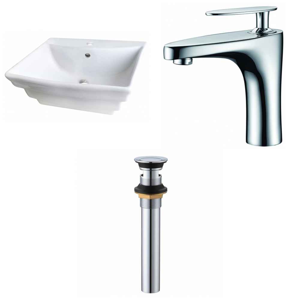 19.75-in. x 17-in. Rectangle Bathroom Vessel Sink Set White Enamel Glaze