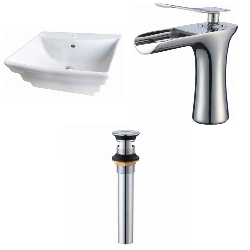 19.75-in. x 17-in. Rectangle Bathroom Vessel Sink Set White Enamel Glaze