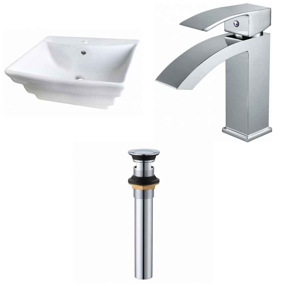 19.75-in. x 17-in. Rectangle Bathroom Vessel Sink Set White Enamel Glaze