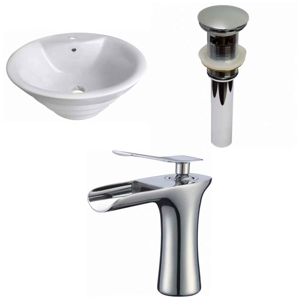 19.25-in. x 19.25-in. Round Bathroom Vessel Sink Set White Enamel Glaze