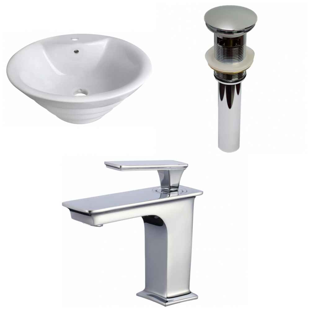 19.25-in. x 19.25-in. Round Bathroom Vessel Sink Set White Enamel Glaze