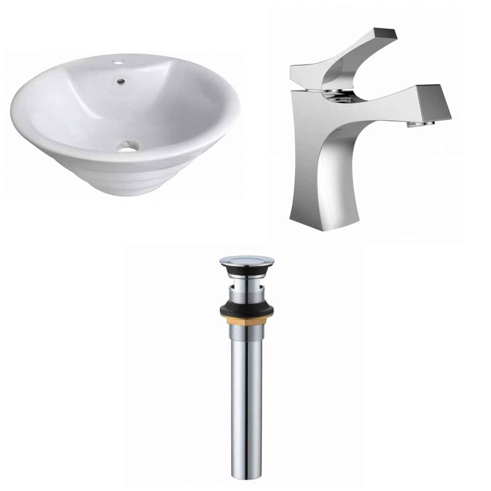 19.25-in. x 19.25-in. Round Bathroom Vessel Sink Set White Enamel Glaze