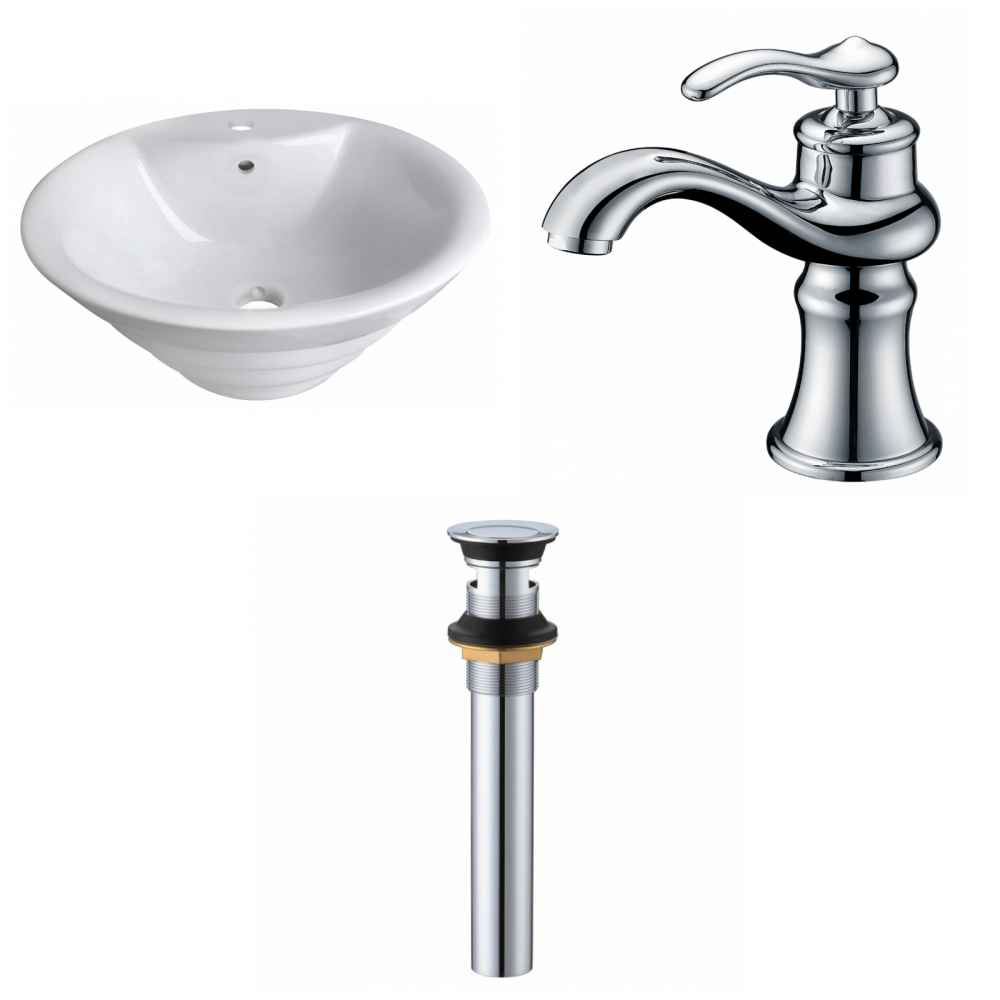 19.25-in. x 19.25-in. Round Bathroom Vessel Sink Set White Enamel Glaze