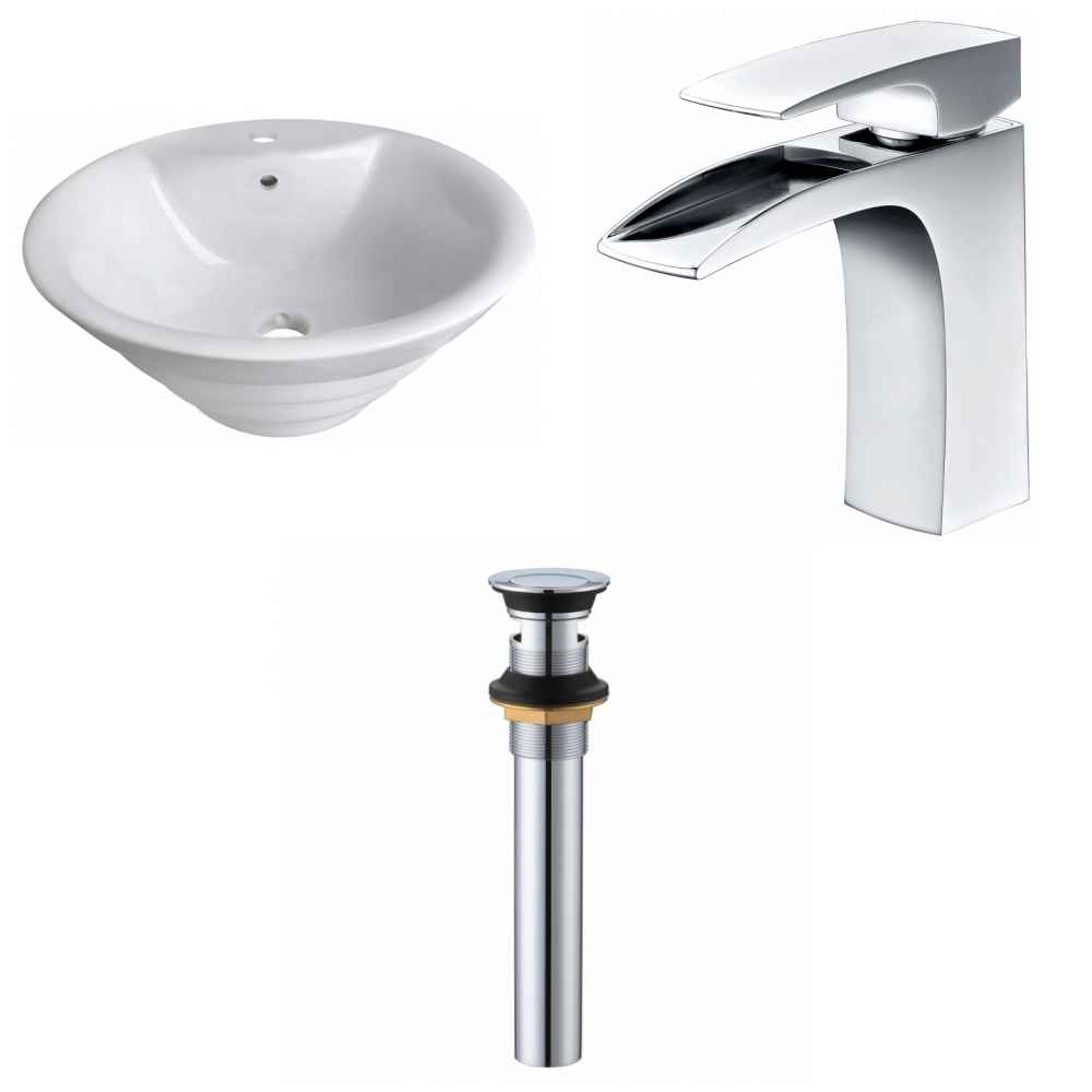 19.25-in. x 19.25-in. Round Bathroom Vessel Sink Set White Enamel Glaze