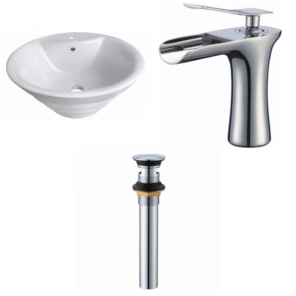 19.25-in. x 19.25-in. Round Bathroom Vessel Sink Set White Enamel Glaze