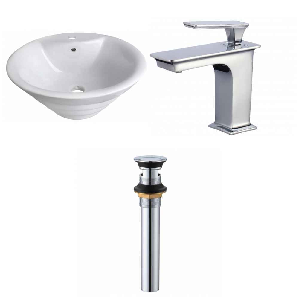 19.25-in. x 19.25-in. Round Bathroom Vessel Sink Set White Enamel Glaze
