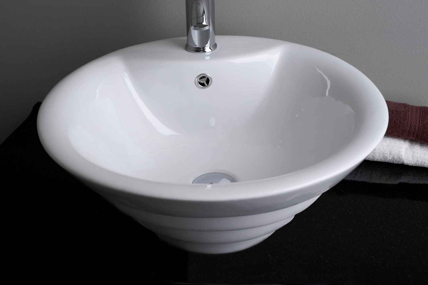 19.25-in. x 19.25-in. Round Bathroom Vessel Sink Set White Enamel Glaze